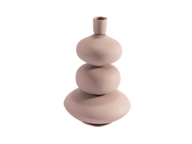 STACKED SCULPTURAL IRON TAPER CANDLE HOLDER (7.25") (BLUSH)